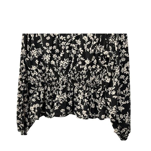 Old Navy Top Womens XLarge Tall Puff-Sleeve Black Floral Smocked Peplum Blouse - Picture 7 of 11